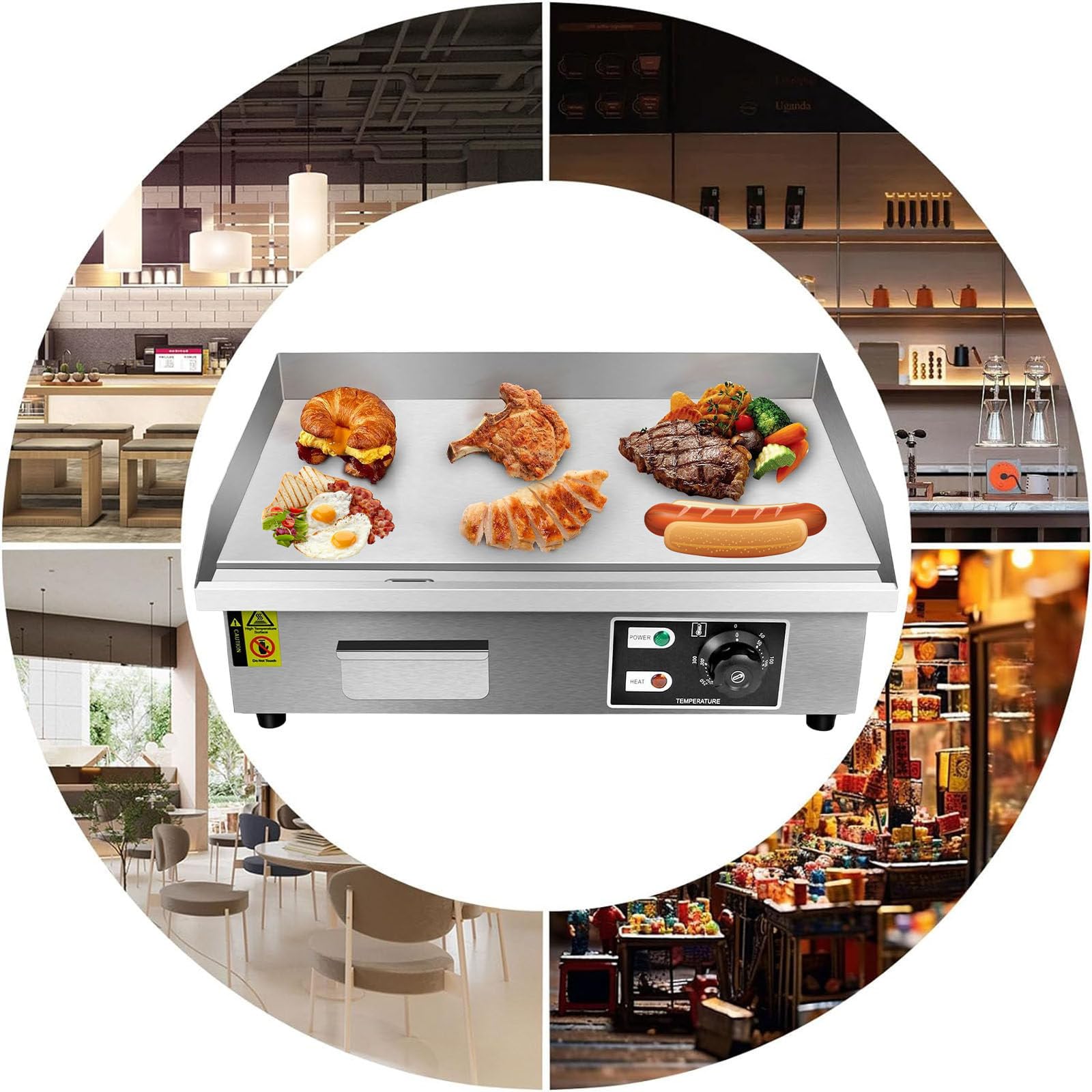 Griglia Teppanyaki Commerciale 55×35 cm 1600 W o 3000 W, Piastra Elettrica da Appoggio in Acciaio Inossidabile con Controllo del Calore Regolabile da 50 a 300 ℃, per Barbecue, Pancake,220V
