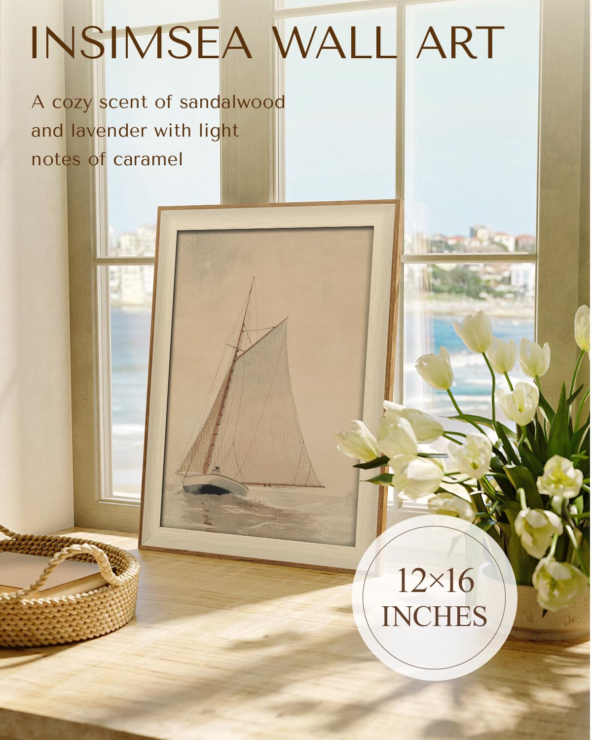InSimSea Gerahmtes Leinwandbild „Küsten-Segelboot“ – 61x91 Cm, Weißes Segelboot, Wohndekor