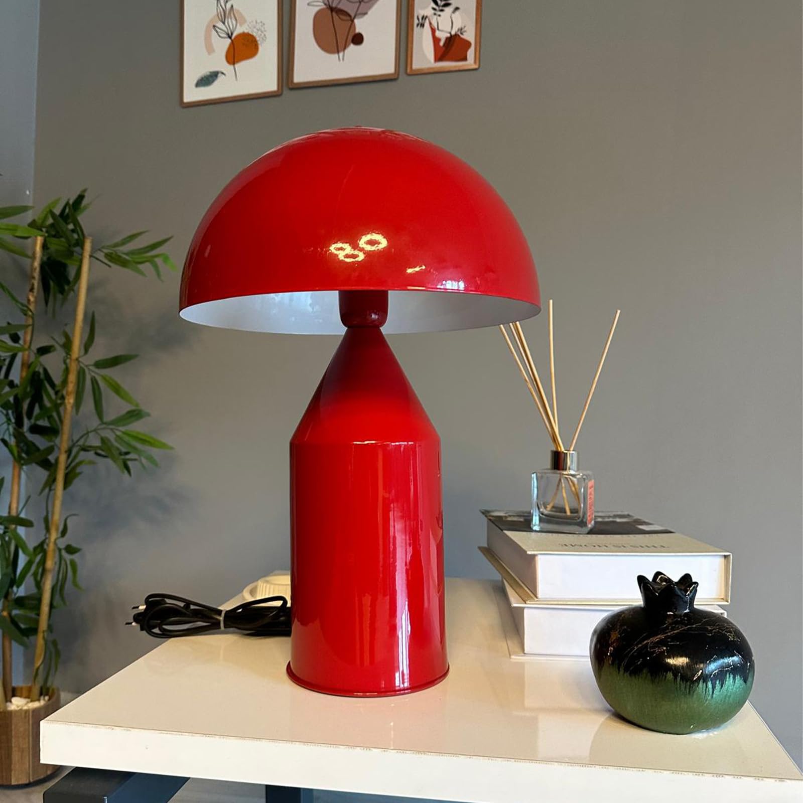 bamyum Lipeo Tischlampe Retro, Pilz Lampe Klein Rot, Pilzleuchte, Tischlampe mit Kabel, Retro Nachttischlampe, Vintage Tischleuchte Rot, Pilzlampen Wohnzimmer, Nachttischleuchte