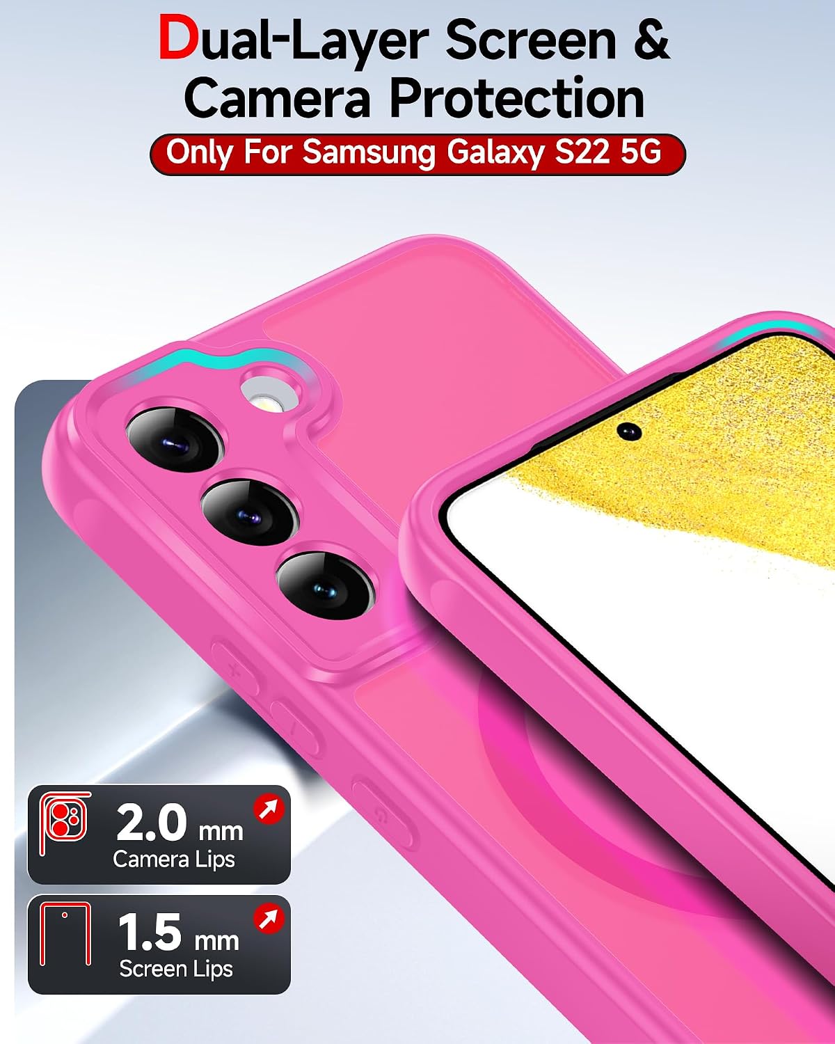 LeYi for Galaxy-S22 Case Soft Cover Compatible Wireless Charging, Rose Red image 5