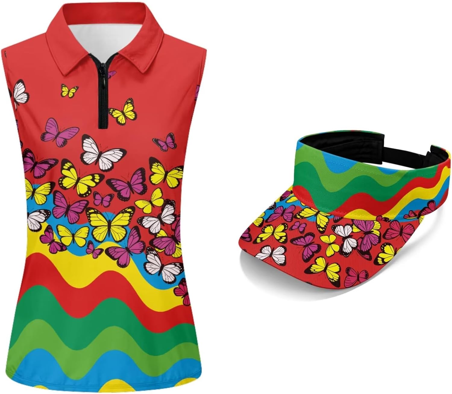 POLERO Womens Golf Shirts and Sun Visor Hat Collared Golf Tank Top Women Racerback Sleeveless Tennis Tops