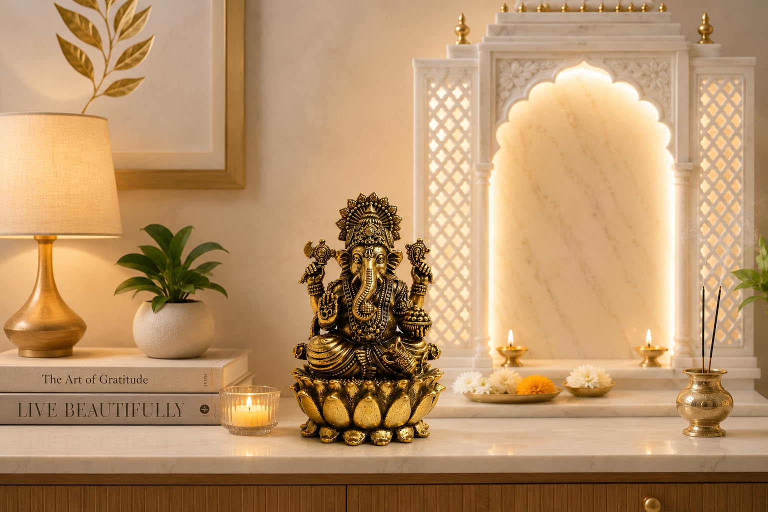 Blessora Craft Pure Brass Ganesha Idols for Gifts | Small Ganpati Idol for Home Decor Pooja Room| Ganesha Murti for Office Table | Vastu Ganesha for Entrance Home Door (8 cm) 2