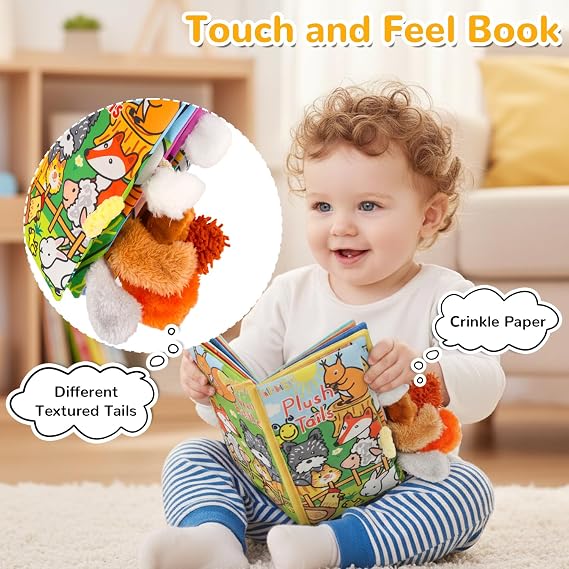 HECCEI Baby Sensory Book Soft Baby Toys 0-12 Months Crinkle Cloth Book