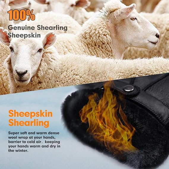 Woolous Guanti Invernali Termici Uomo In Pelle Di Pecora Con Fodera In Cashmere E Polsino Regolabile - 4