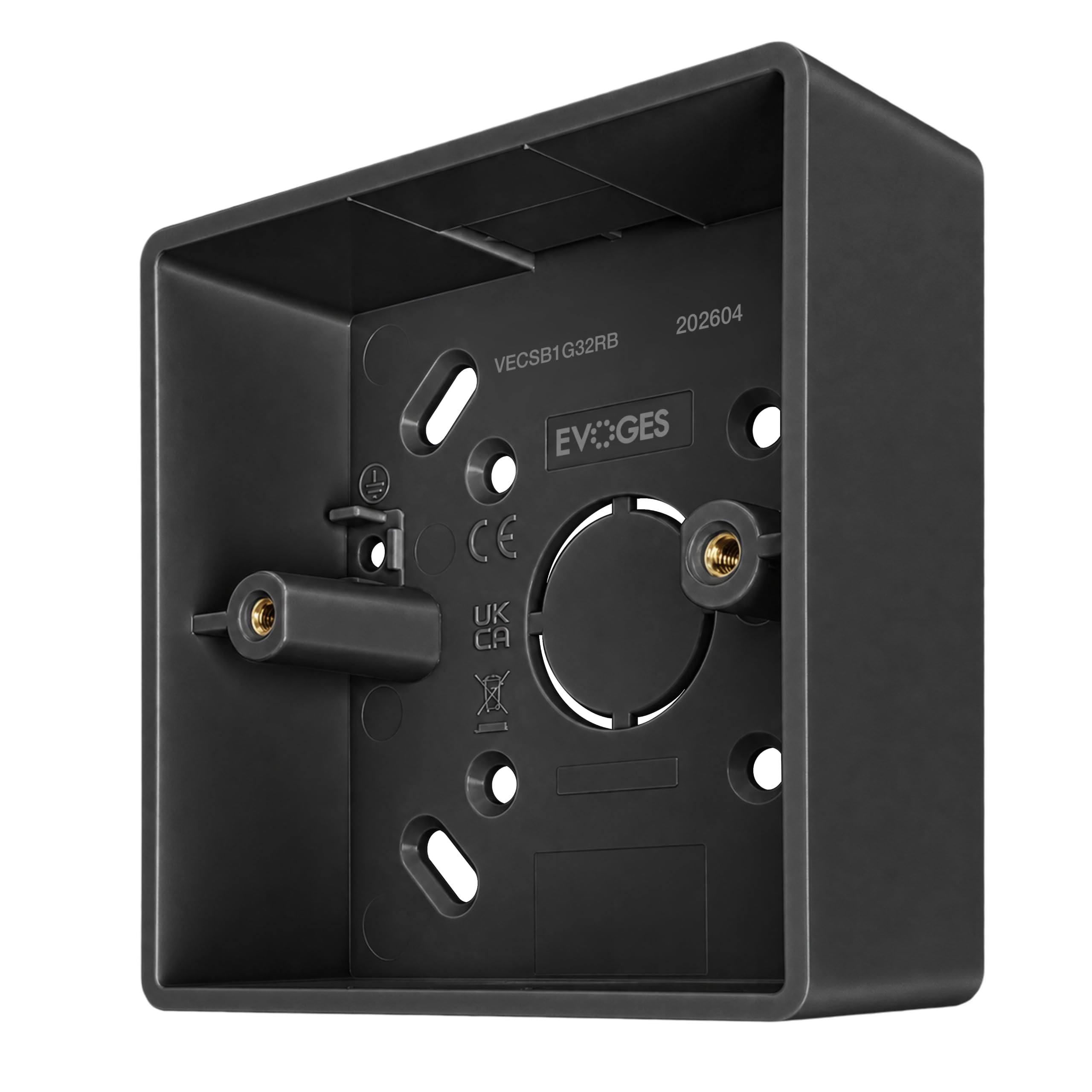 Evoges 1 Gang Black 32mm Surface Pattress Box Single Socket Back Box