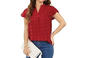 Tops de mujer Casuales y Elegantes con Cuello en V y Mangas Cortas de Volantes