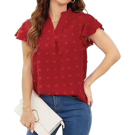 Tops de mujer Casuales y Elegantes con Cuello en V y Mangas Cortas de Volantes