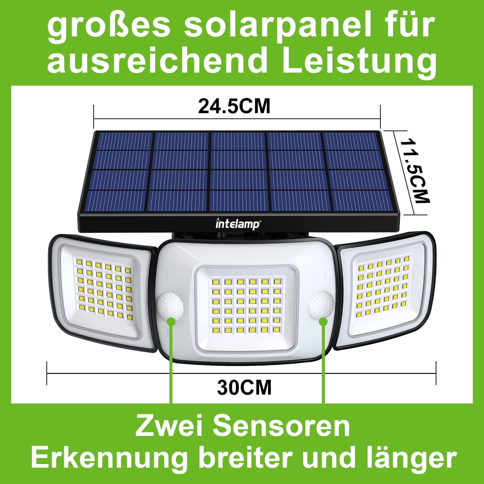 INTELAMP Lampy solarne na zewnątrz z czujnikiem ruchu, 6000 mAh, 108 LED, lampy solarne na zewnątrz, idealne na taras, werandę, garaż, podwórze, ulice, wodoodporne IP65