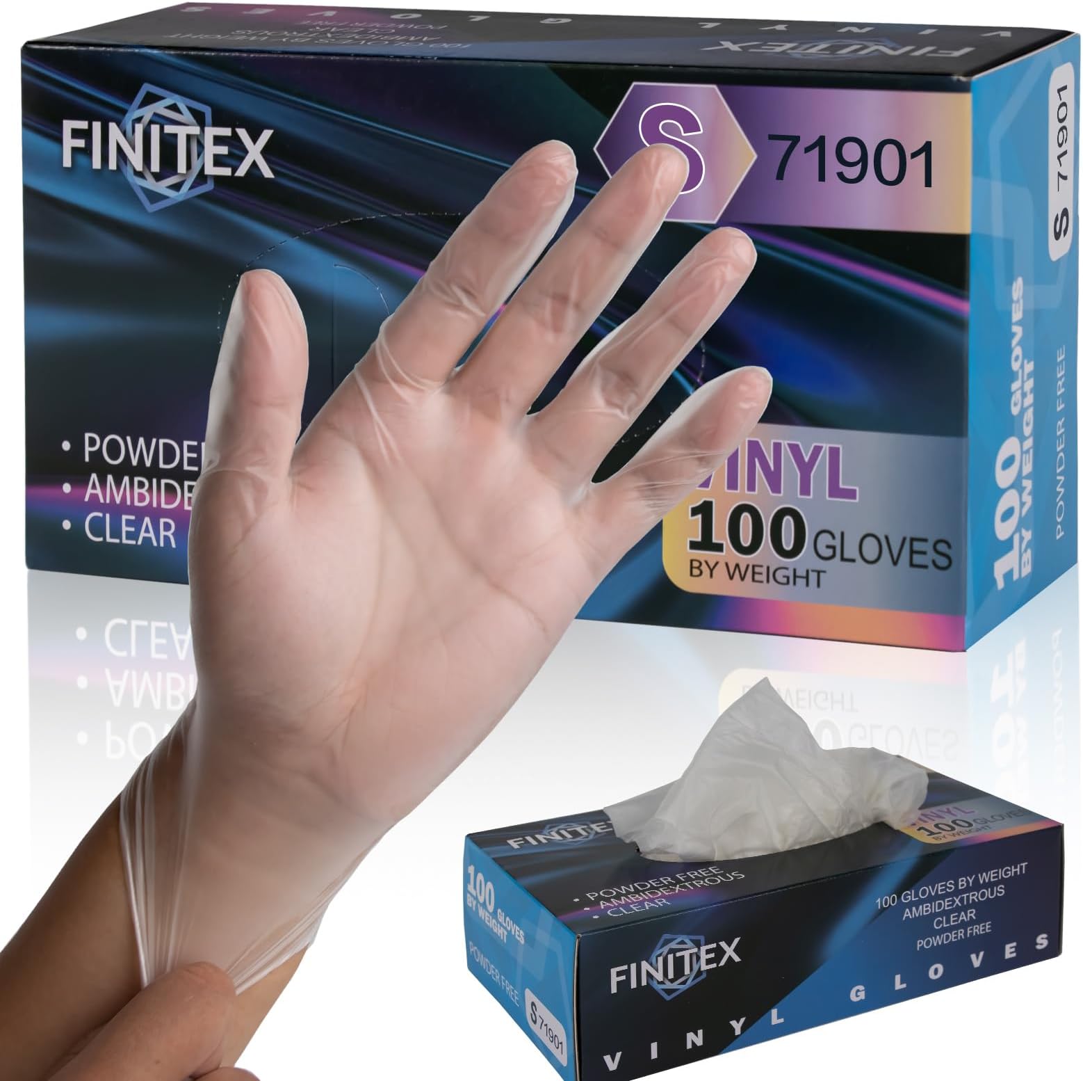 FINITEX Clear Vinyl Gloves Disposable Gloves Food Safe Latex-Free Food Prep Exam Gloves Box of 100/1000