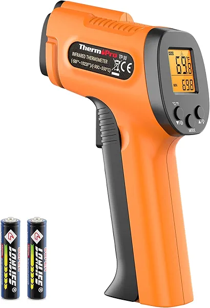ThermoPro TP30 Infrared Thermometer Gun, Laser Thermometer for Cooking, Pizza Oven, Griddle, Engine, HVAC, Laser Temperature Gun with Adjustable Emissivity & Max Measure -58°F ~1022°F (Not for Human)