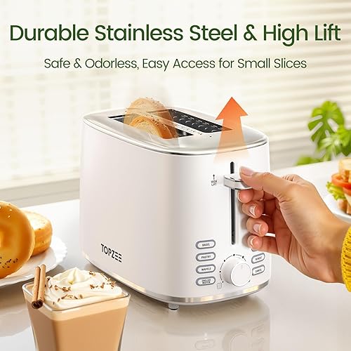 Miniatura 5 de Topzee Tostadora de 2 rebanadas, ranura ancha para tostar panes sin gluten, 7 ajustes de sombra, descongelar y recalentar, acero inoxidable, fácil