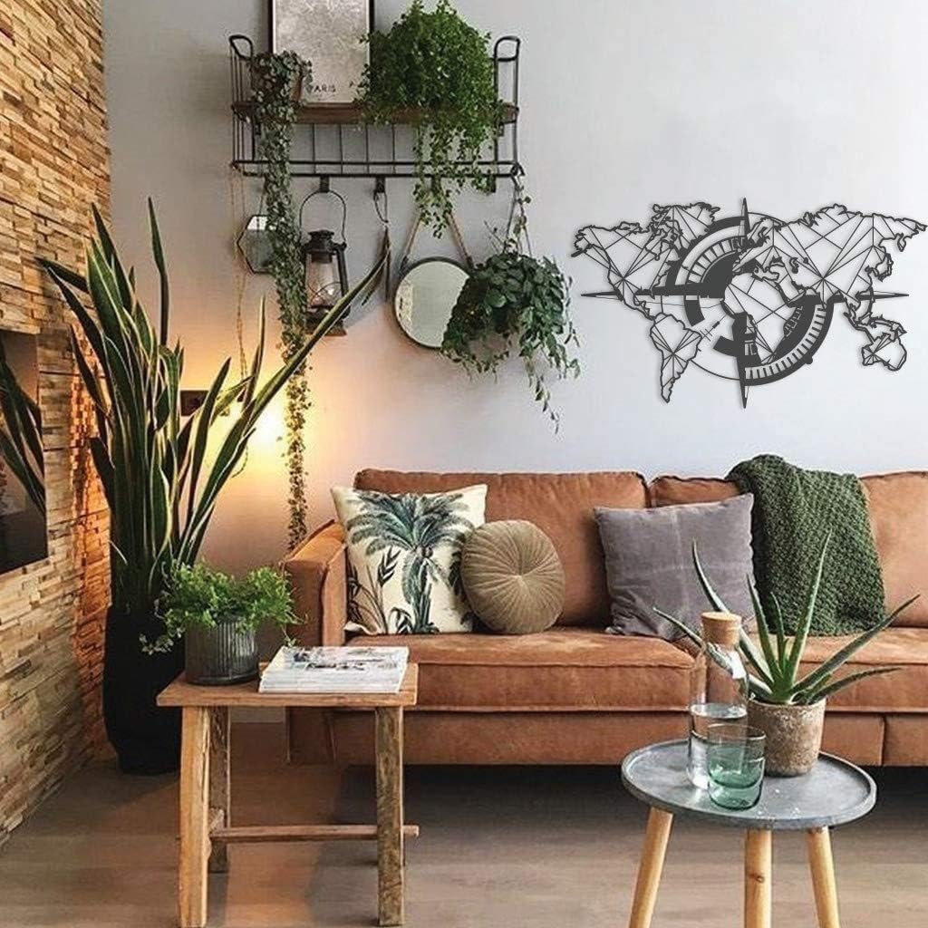 Tubibu - Arte de pared moderno, mapa del mundo metálico, 100% metal, 99 x 55 cm, negro