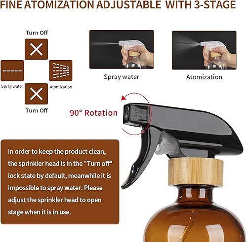 Miniatura 3 de HOMBYS Botellas vacías de vidrio de bambú con protección de funda de silicona, recipientes de vidrio ámbar recargables de 17 onzas para soluciones