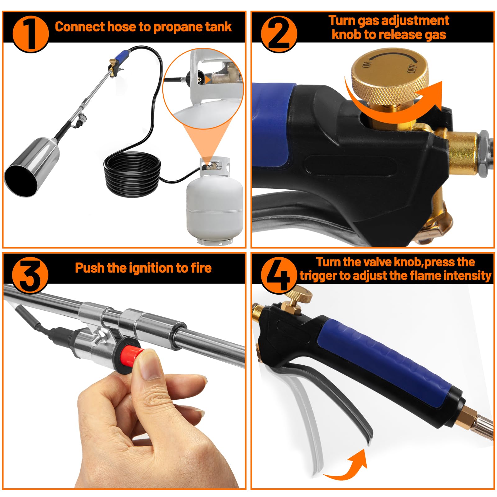 Torcia a propano, kit bruciatore per erbacce, ad alta potenza, con tubo flessibile da 3 m, per diserbo, asfalto del tetto, neve, segnaletica stradale, carbone