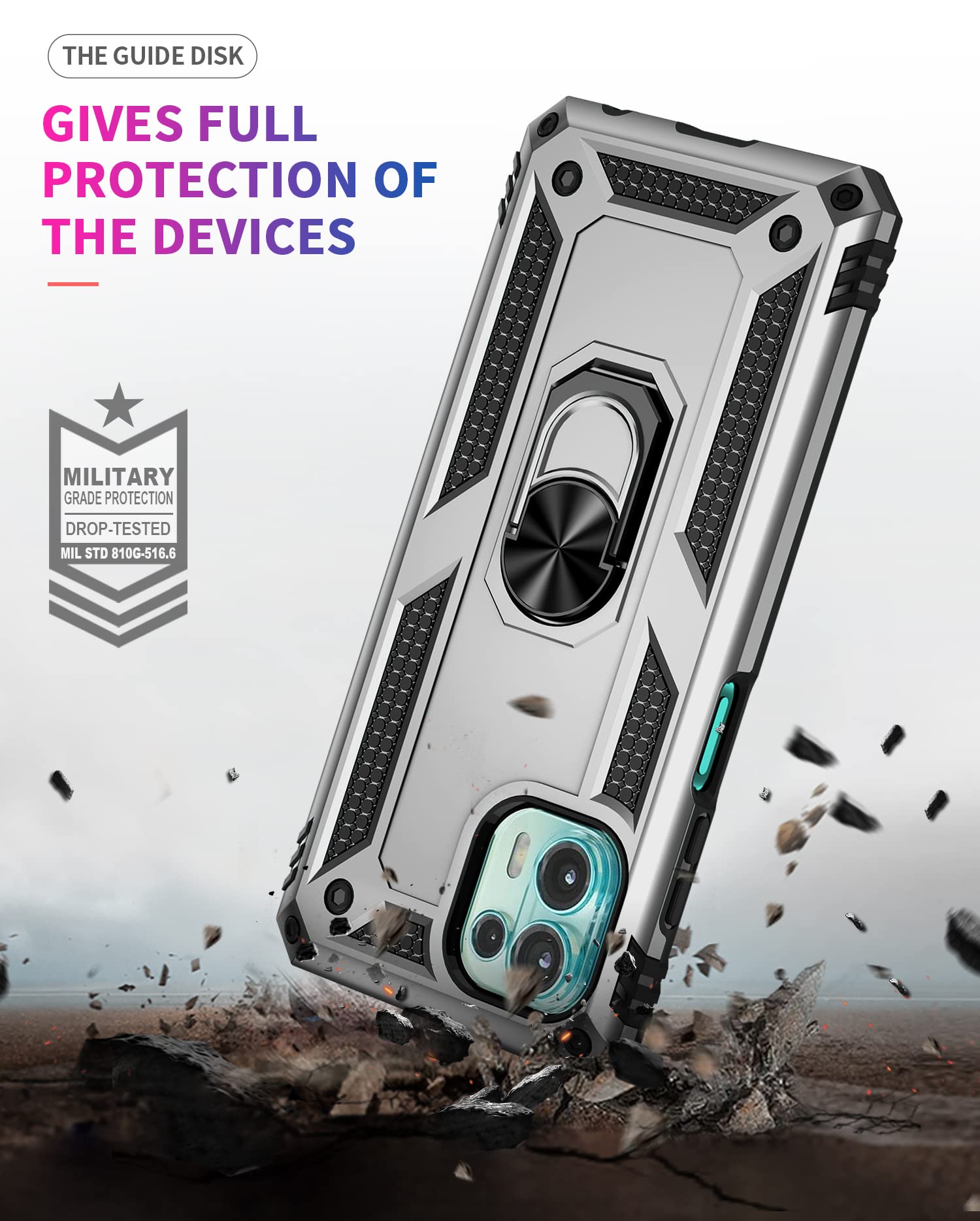 DESSEN Cover Per Motorola EDGE 20 Lite – Silicone TPU Morbido Con Supporto Ad Anello Girevole 360°, Piastra Magnetica, Rossa