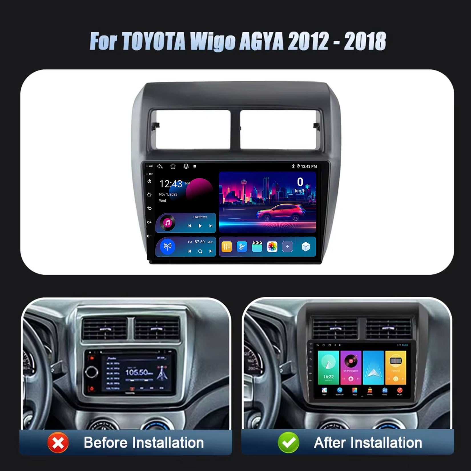 Radio samochodowe z systemem Android 2 Din do Toyota Wigo Agya 2012-2018 ekran dotykowy 9-calowy nawigacja satelitarna nawigacja GPS multimedialny odtwarzacz wideo z Bluetooth 4G WiFi FM RDS DSP(P18