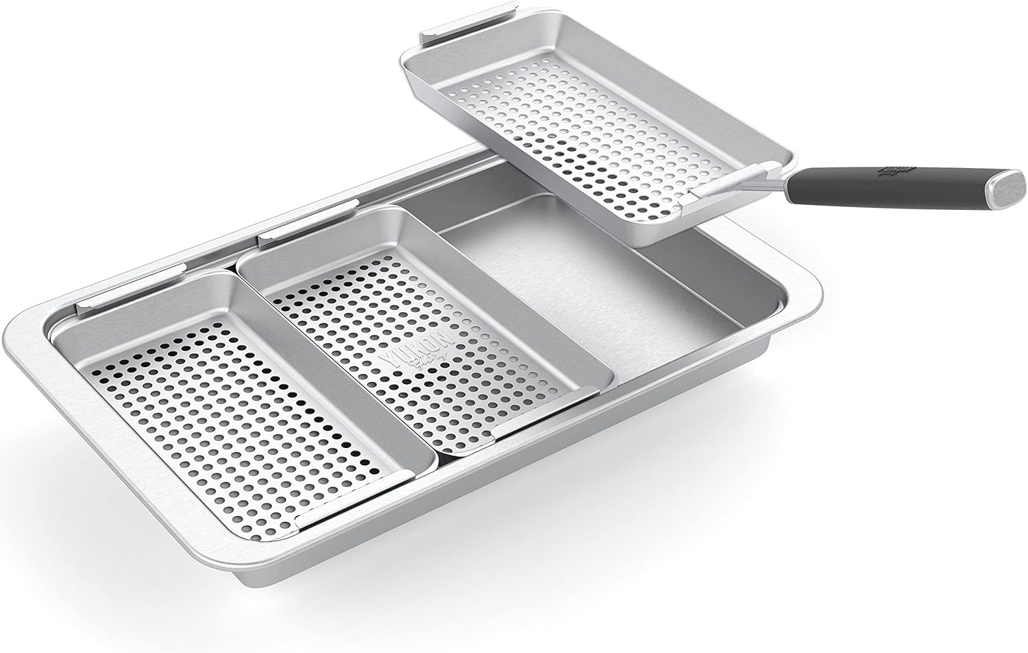 Yukon Glory Grill-to-Table Basket Set, Includes 3 Grilling Baskets, Serving Tray and Clip-on Handle, Grilling Accessories for All Grills & Smokers - Perfect for Veggies, Fish or Meats : Patio, Lawn & Garden