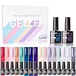Gellen Gel Nail Polish Kit 16 Colors With Top Base Coat - Spring Summer Collection Popular Lively Fresh Solid Colors, Sparkle Glitters Nail Gel Starter Kit Colors, Soak Off UV Home Gel Manicure Set