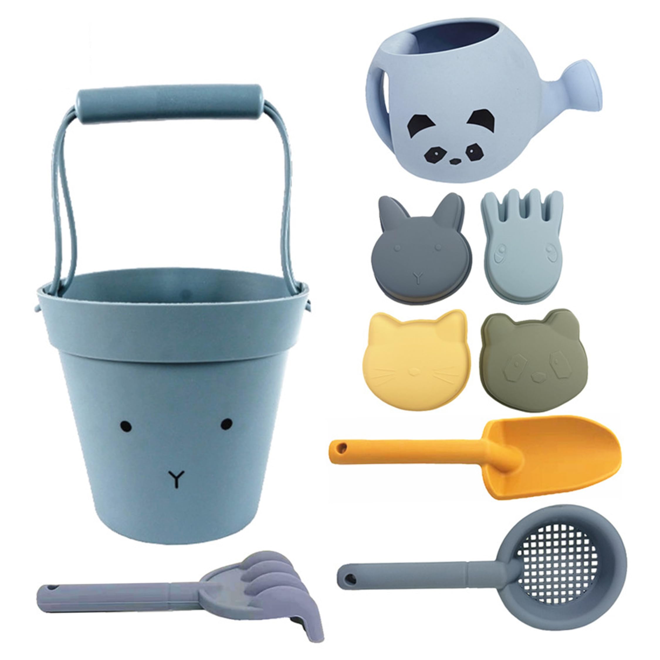 Set di giocattoli di sabbia in silicone Set di 9 pezzi di giocattoli da spiaggia di design di coniglio per bambini Kit di giochi d'acqua con sabbia interattivi per i genitori Divertimento all'apert
