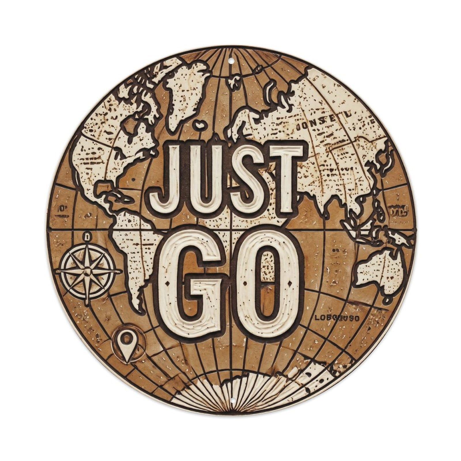 Yrnq 8X8inch Vintage Style Vintage World Map With Compass Just Go Trail Metal Tin Sign
