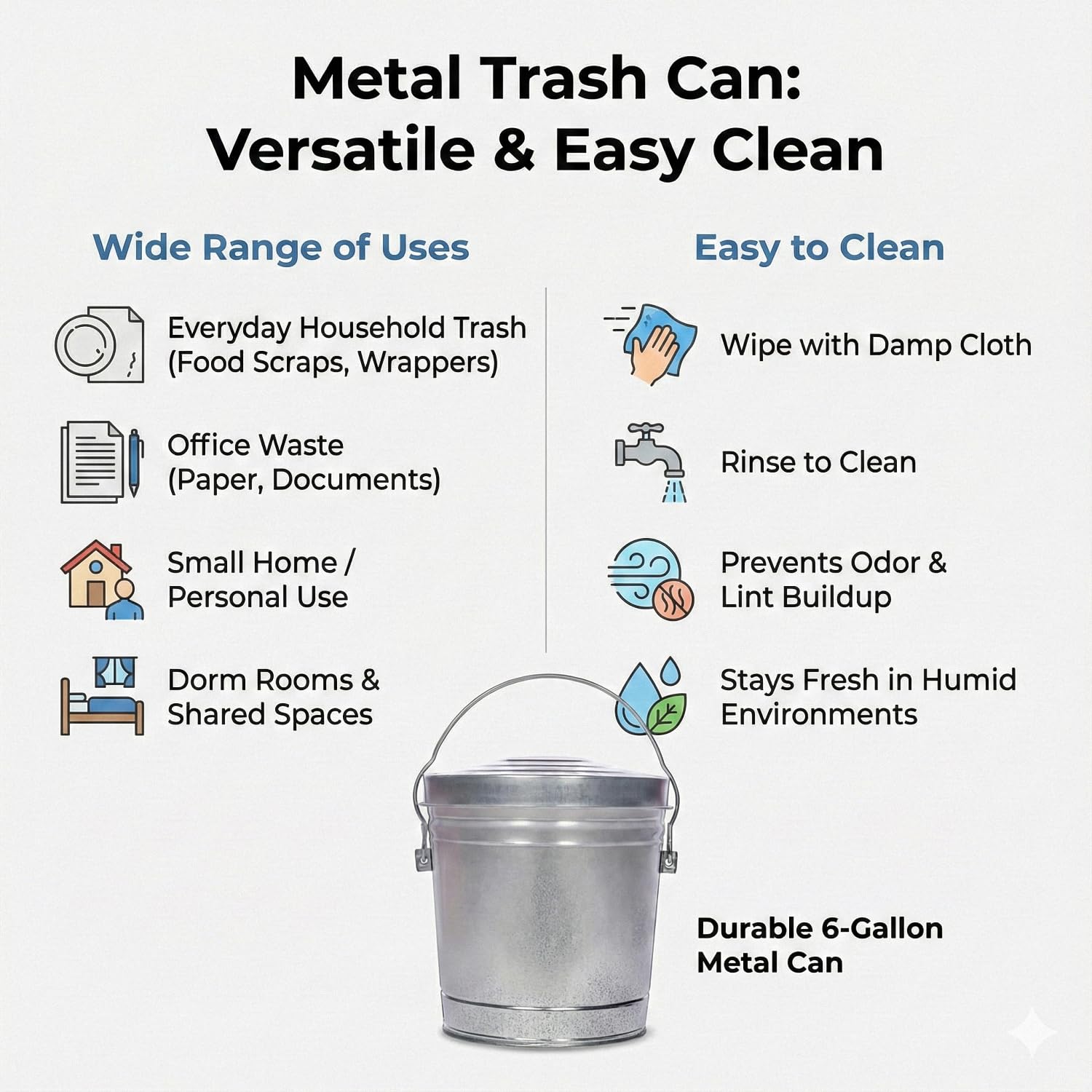 6 Gallon Galvanized Steel Storage Can,Bin w/Locking Lid & Handle,Round Trash Can Galvanized Bucket for Food,Dry Goods & More