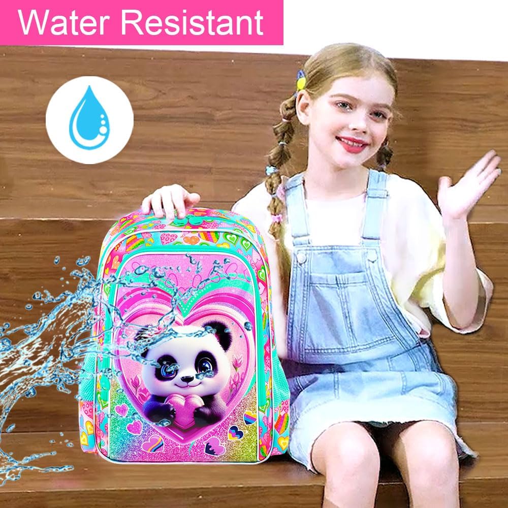 3PCS Girls Backpack, Kids Water Resistant Heart Bookbag Set with Lunch Box, Cute Kids School Bag for Preschool Toddler - Image 5