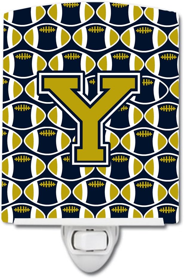 Caroline's Treasures CJ1074-YCNL Letter Y Football Blue and Gold Ceramic Night Light Compact, UL-Certified, Ideal for Bedroom, Bathroom, Nursery, Hallway, Kitchen, 6x4x3, Multicolor