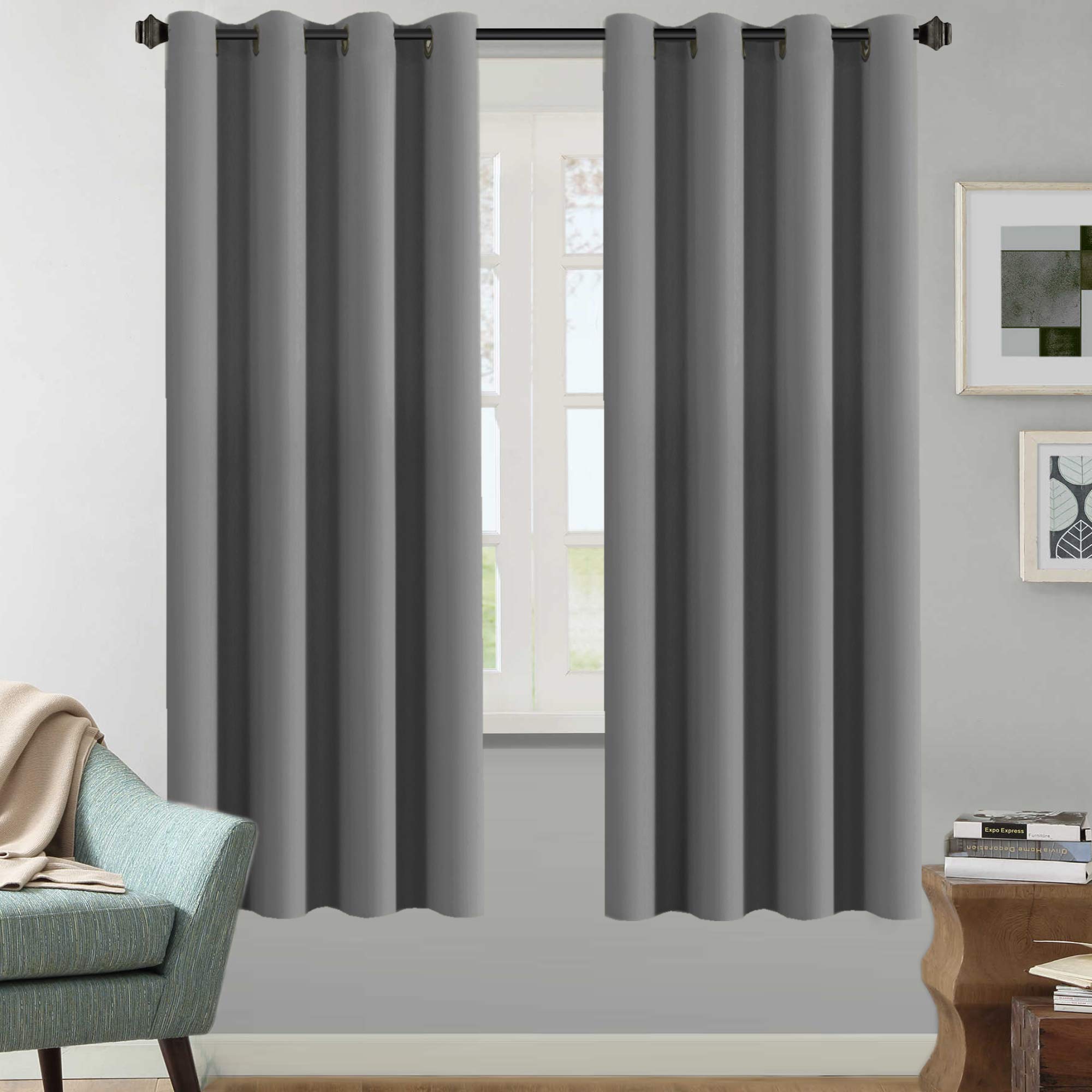 H.VERSAILTEX Solid Grey Color Thermal Insulated Blackout Curtains Metal