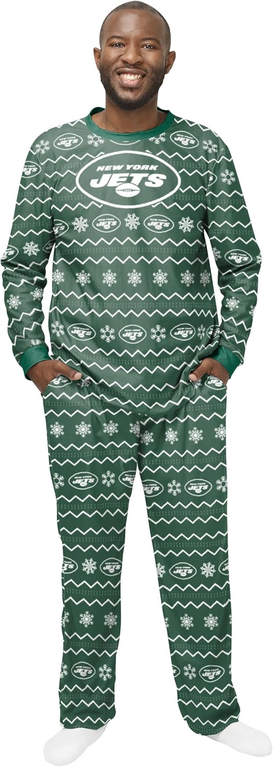 FOCO NFL Men's Team Color Large Primary Logo 2 Piece Top and Bottom Ugly Pajama Set