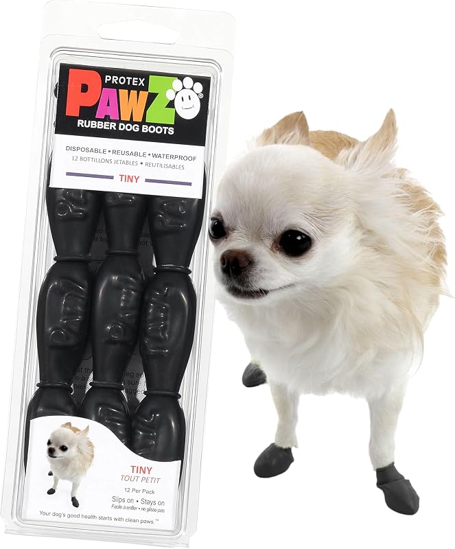 Botas de Borracha para Cães Protex PawZ Impermeáveis e Antiderrapantes PZBLKT – Pacote com 12