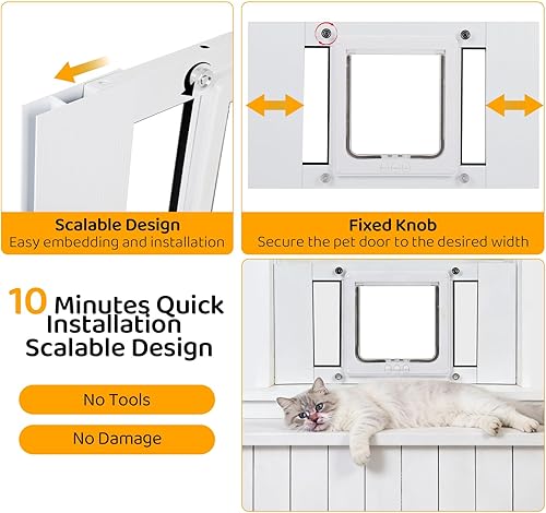 Miniatura 3 de Puerta de gato para ventana, ancho ajustable para 23 a 28 pulgadas, inserto de ventana de puerta de gato de ajuste rápido, marco de aluminio con