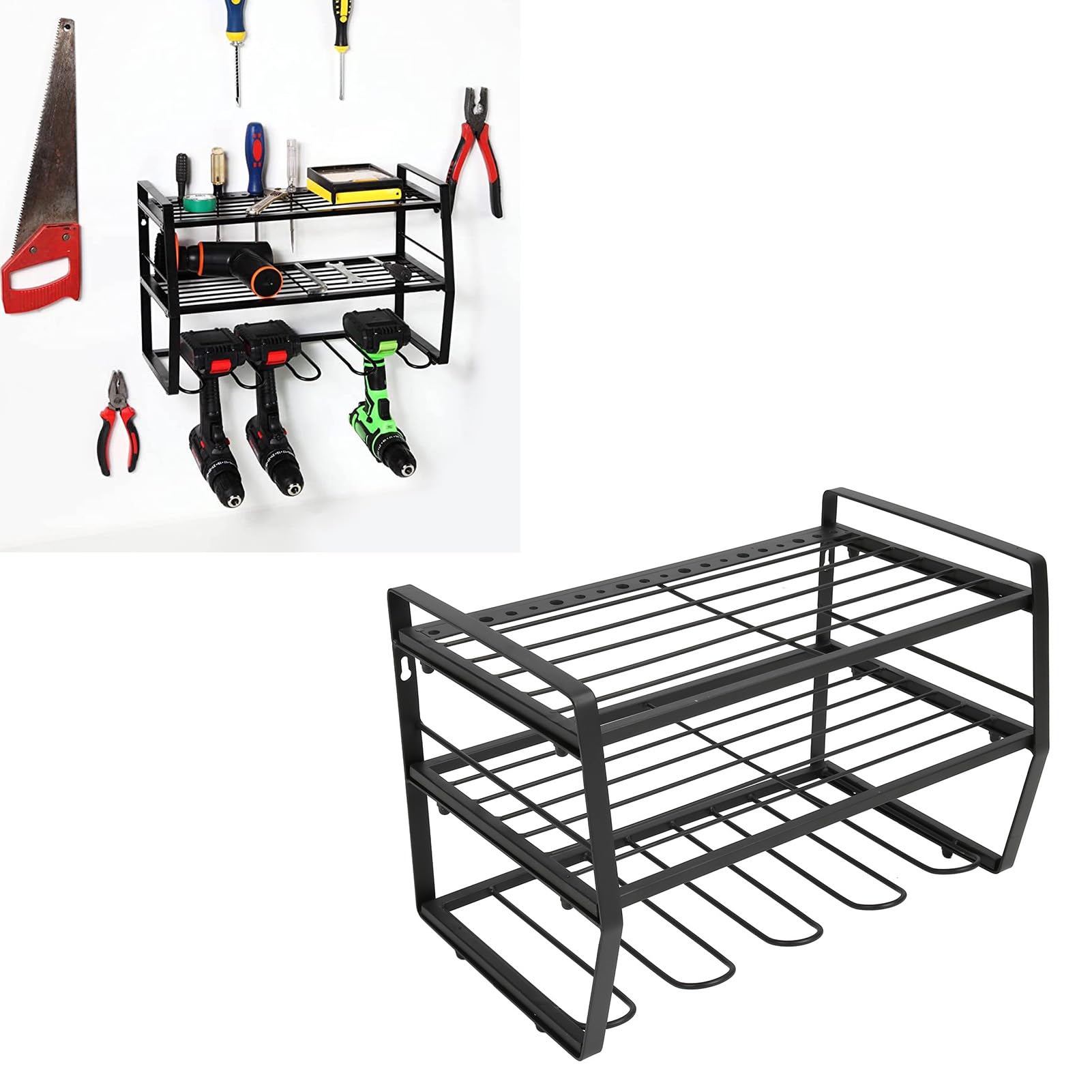 Organizador de herramientas eléctricas de 3 niveles, estante de almacenamiento de herramientas eléctricas montado en la pared, estante flotante resistente para herramientas, color negro