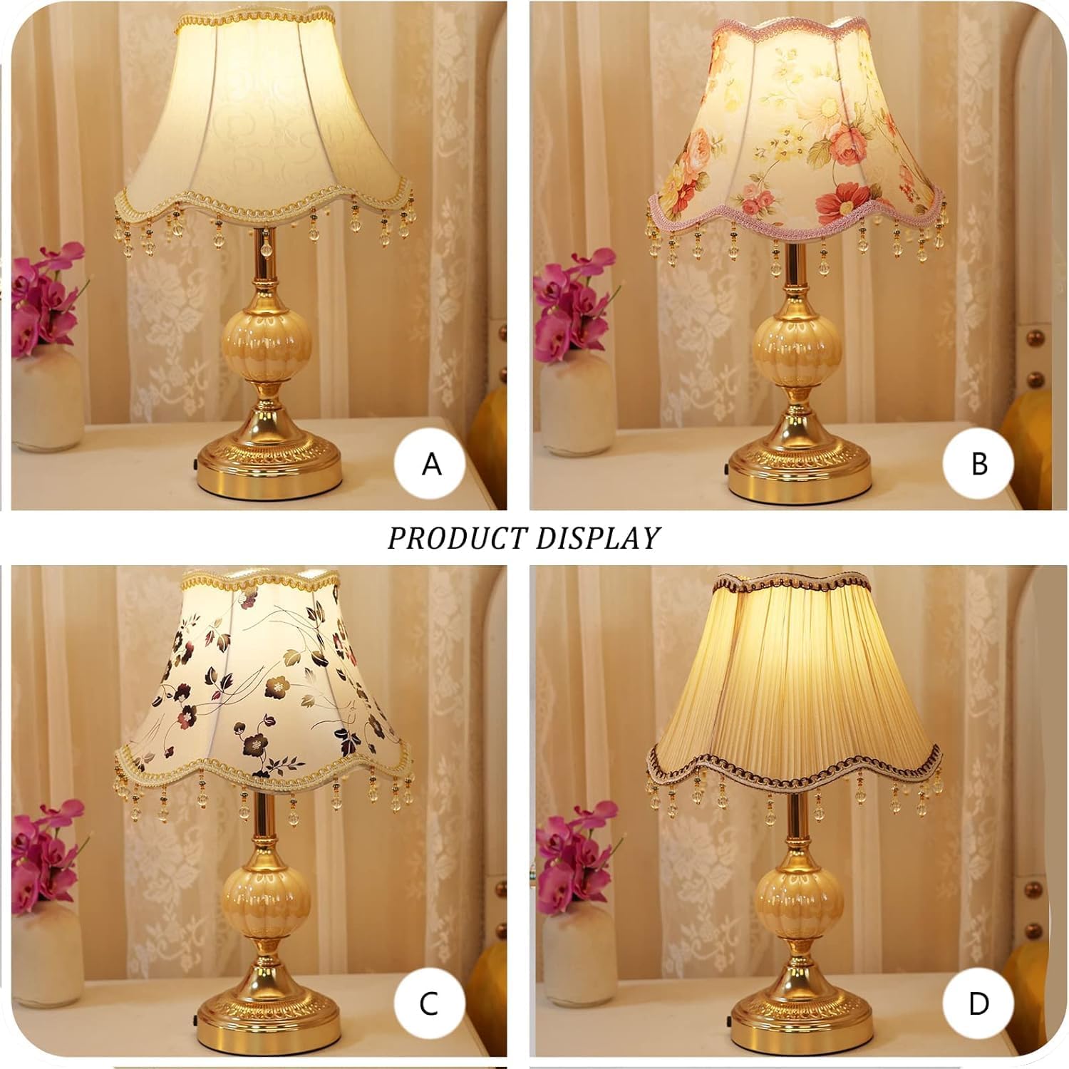Classical Tiffany European Style Table Lamp Fabric Drum Shade and Gold Base American Decor Classic Bedside Desk Nightstand Table Lamp for Bedroom Living Room