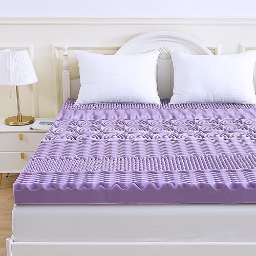 Miniatura 48 de MUXHOMO 2 Inch 7-Zone Queen Mattress Topper, Egg Crate Foam Mattress Topper Queen Size for Back Pain, Lavender Cooling Gel Infused Bed Pad