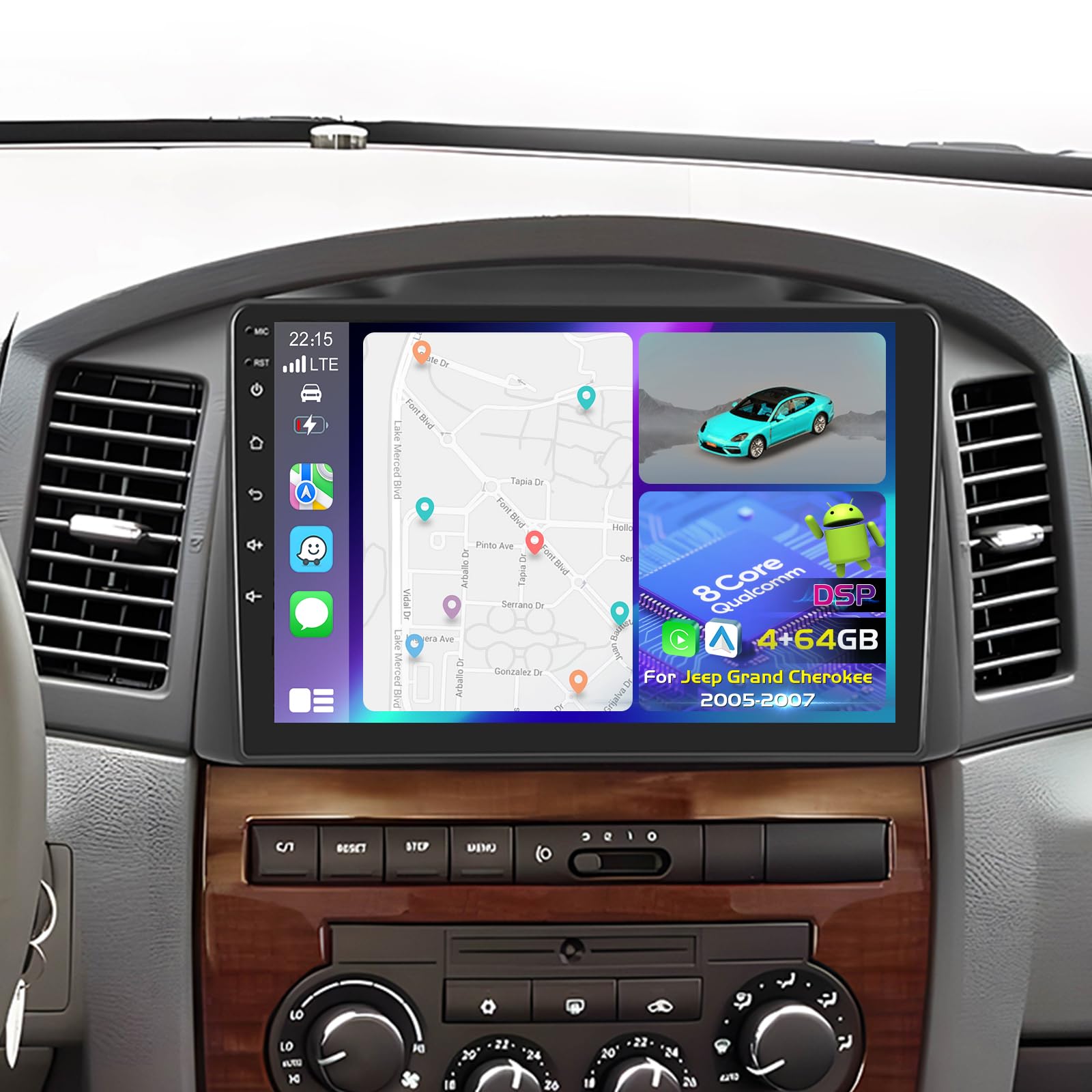 Photo 1 of 8 Core 4+64G Upgrade Android Radio for Jeep Grand Cherokee 2005-2007: NHOPEEW 10 inch IPS Touchscreen Carplay Stereo - 3D Car Model, Cooling Fan, 5G/WiFi, DSP Hi-Res, Custom UI Design + Backup Camera