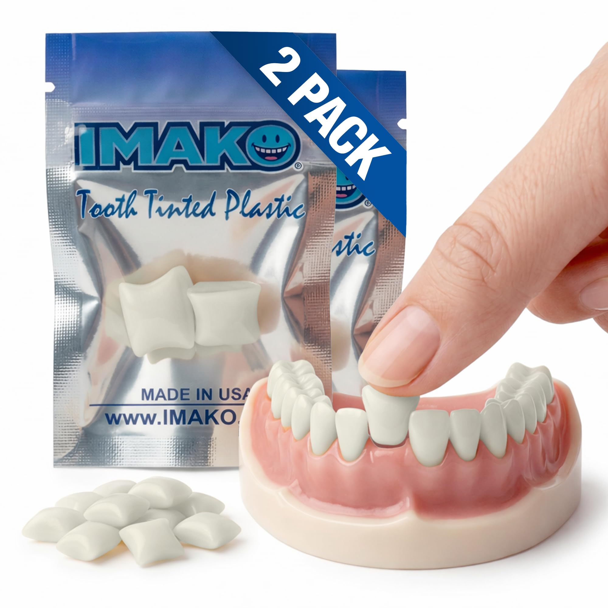 Imako Tooth Tinted Plastic - Natural Color - Temporary Tooth - Made in USA (2 Pack)