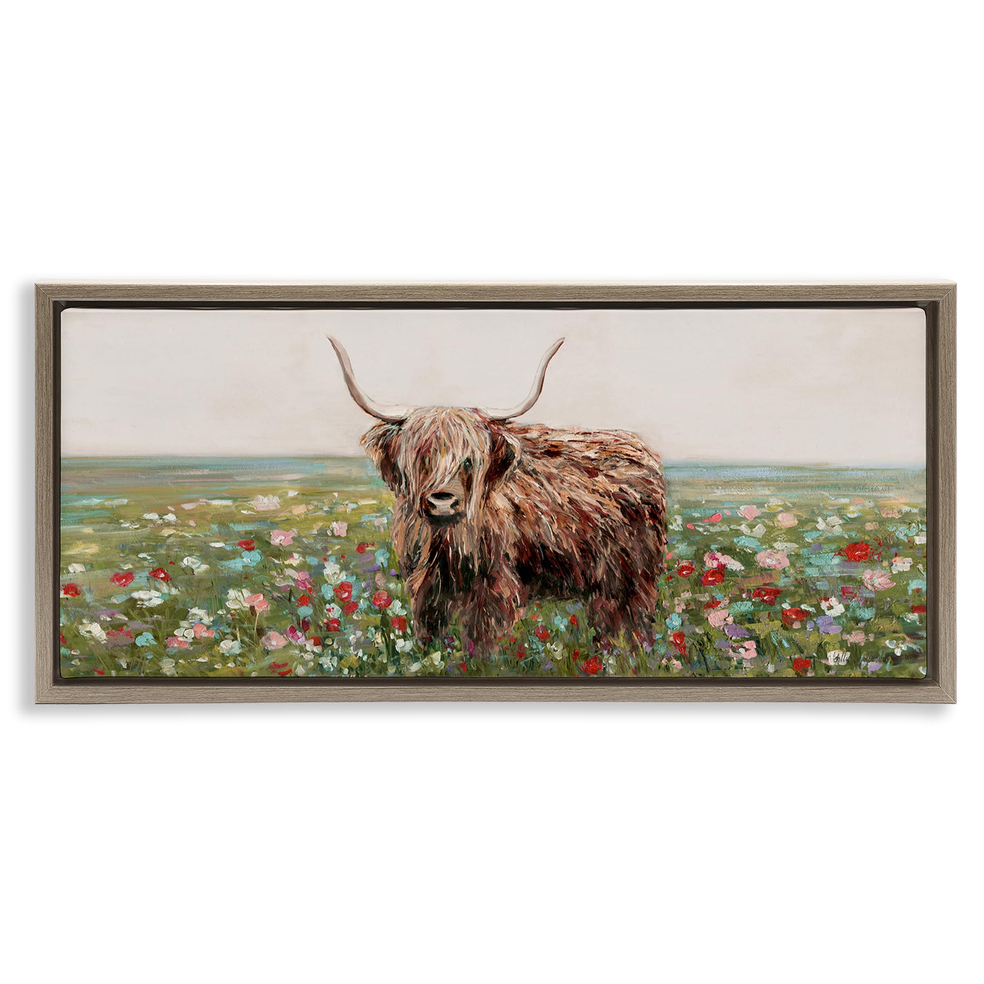 Stupell Industries Montalcino Elm (Textured) 'Grazing In Poppy Field', Floating Frame Canvas Art, Brown, 25 X 11 Inches, Easy To Hang And Sturdy, Made In Usa, By Sally Swatland