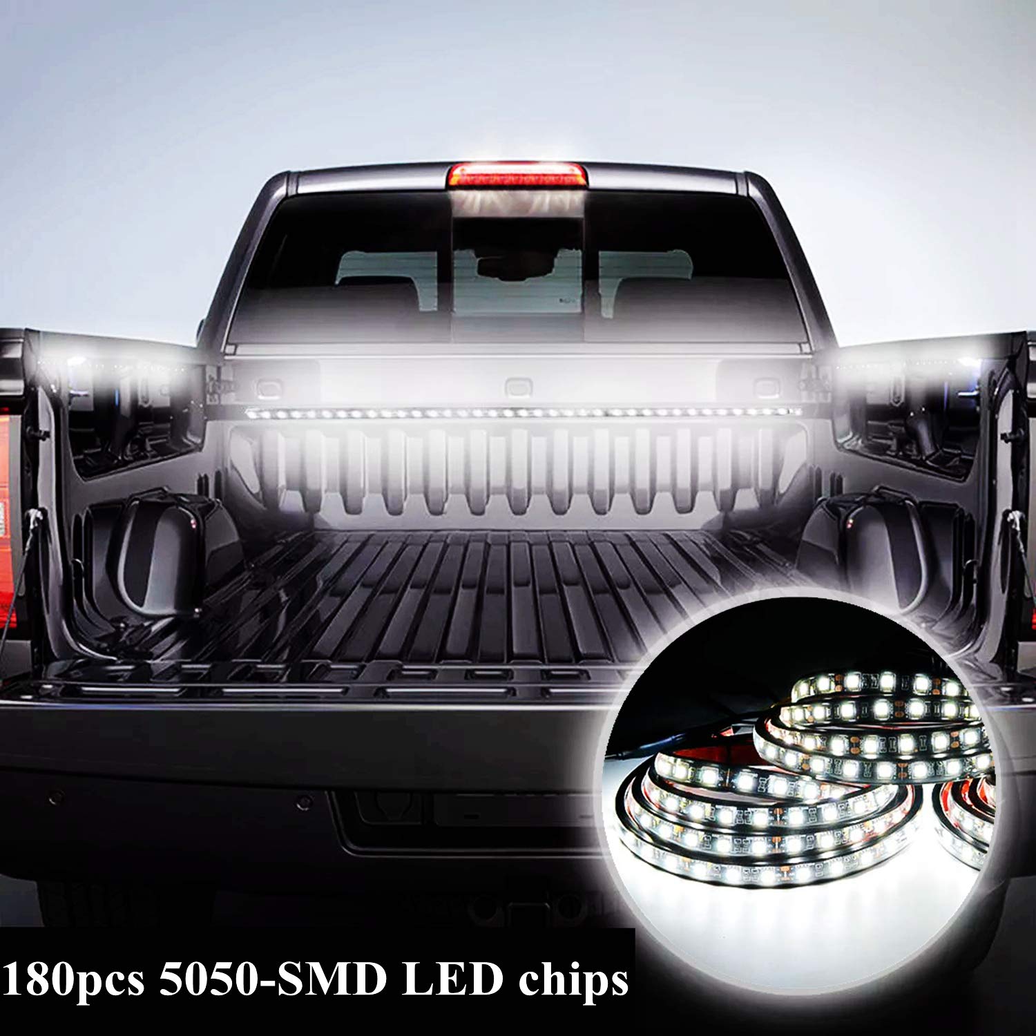 LKW Bett Lichter, 2pcs 60 Zoll wasserdichte LED Streifen Lichter Bar für Auto Kofferraum, Pickup, SUV, Wohnmobil, Zubehör mit EIN/Aus Schalter, Sicherung und 2-Wege Splitter Kabel