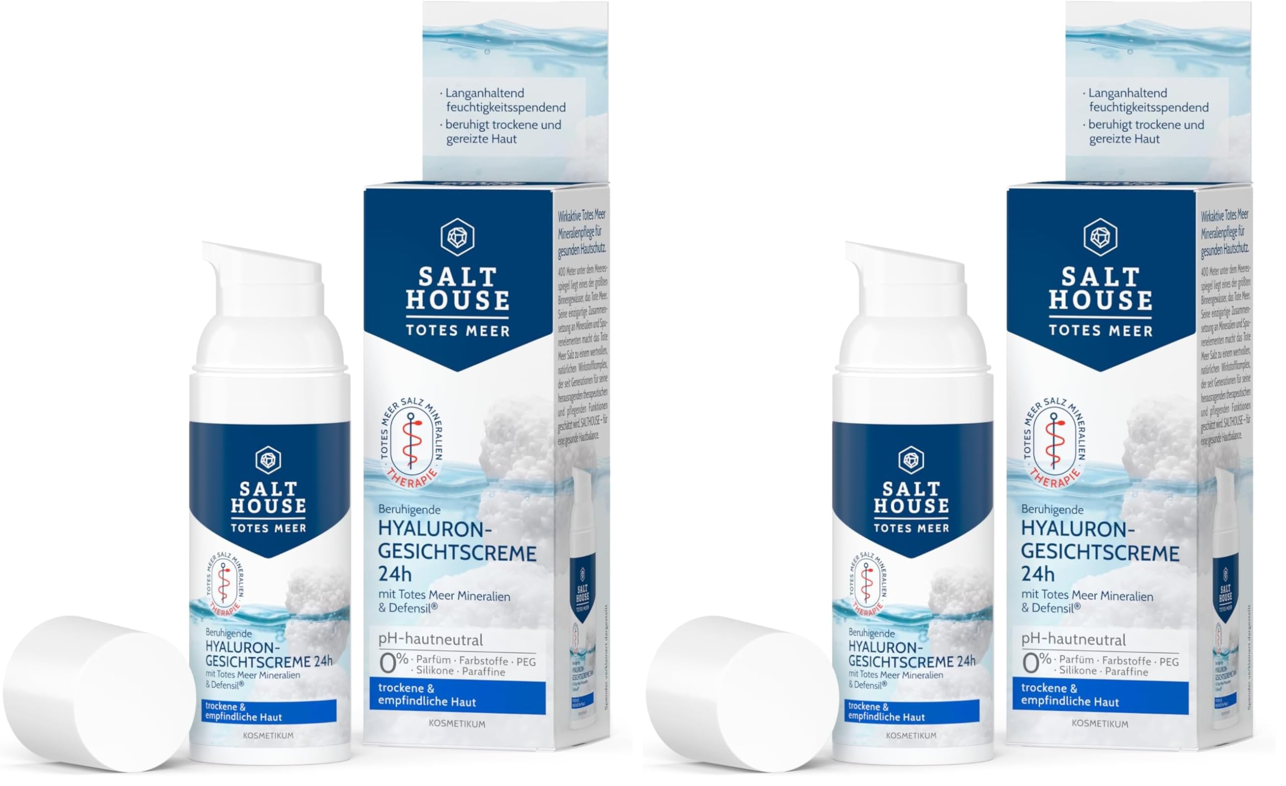 Salthouse Totes Meer Therapie Hyaluron-Gesichtscreme 24h, Wirkstoff Defensil® für trockene & empfindliche Haut, 50ml (Packung mit 2)