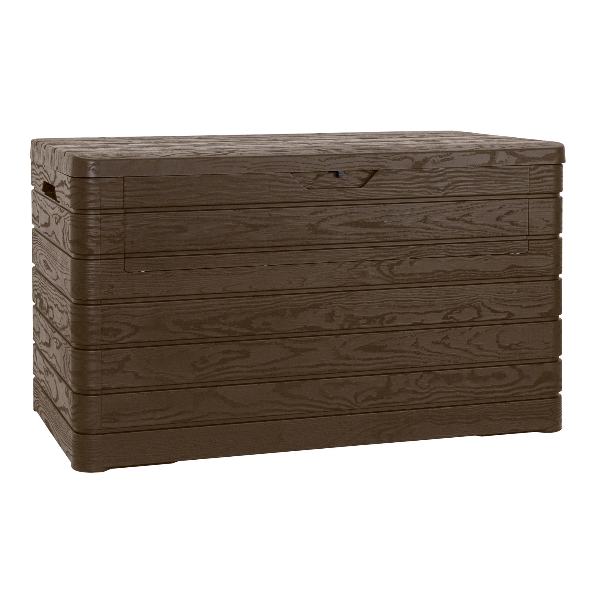 Toomax Dolomiti baule da 970L, portattrezzi 146x82x85h cm, effetto legno colore marrone, in plastica robusta, resistente ai raggi UV, dotato di foro per lucchetto, per esterni