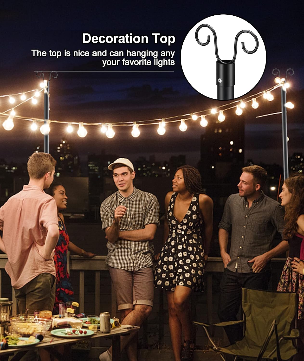9.5FT String Light Poles - 2 Pack Deck Light Poles for Outside String Lights Heavy Duty with Anchor Based and Bracket - Waterproof Outdoor Patio Light Poles for Wedding, Party