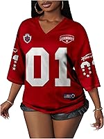 RoseSeek Women's Y2K Number Graphic Mesh Jersey V-Neck Shirt 3/4 Sleeve Football Tee Sportswear