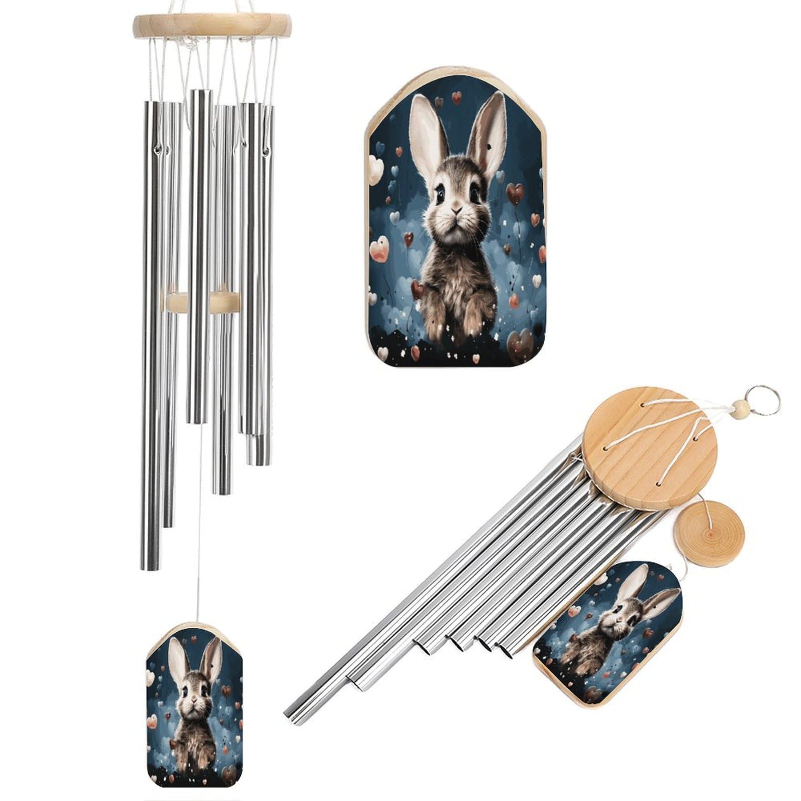 Btcowzrv Style Heart Shape And Bunny Wind Chimes For Outside, Hanging Windchimes With 6 Aluminum Tubes, Memorial Wind Chime For Patio Backyard Garden And Outdoor Decor