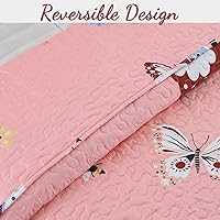 Vista 3 de Cozy Line Home Fashions Juego de colcha reversible de microfibra rosa para niñas (mariposas, tamaño individual, 2 piezas)