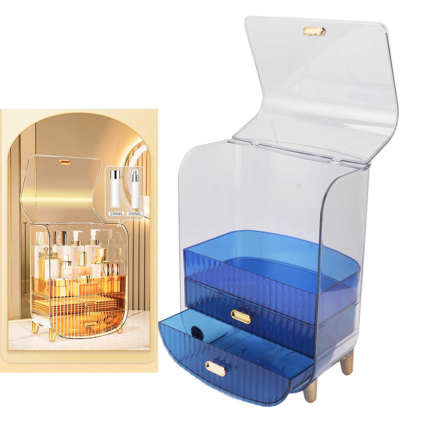 Estuche para Cajones de Cosméticos, Organizador de Belleza Elegante con Gran Capacidad para Tocador de Dormitorio en Casa, Hecho de PET Duradero (BLUE)