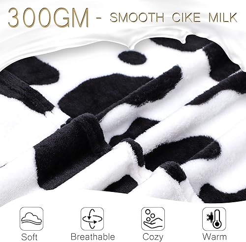 Miniatura 3 de PiccoCasa Manta con estampado de vaca, suave manta de franela de forro polar de 300 GSM, ligera, bonita, cómoda, cálida, con textura de vaca, color