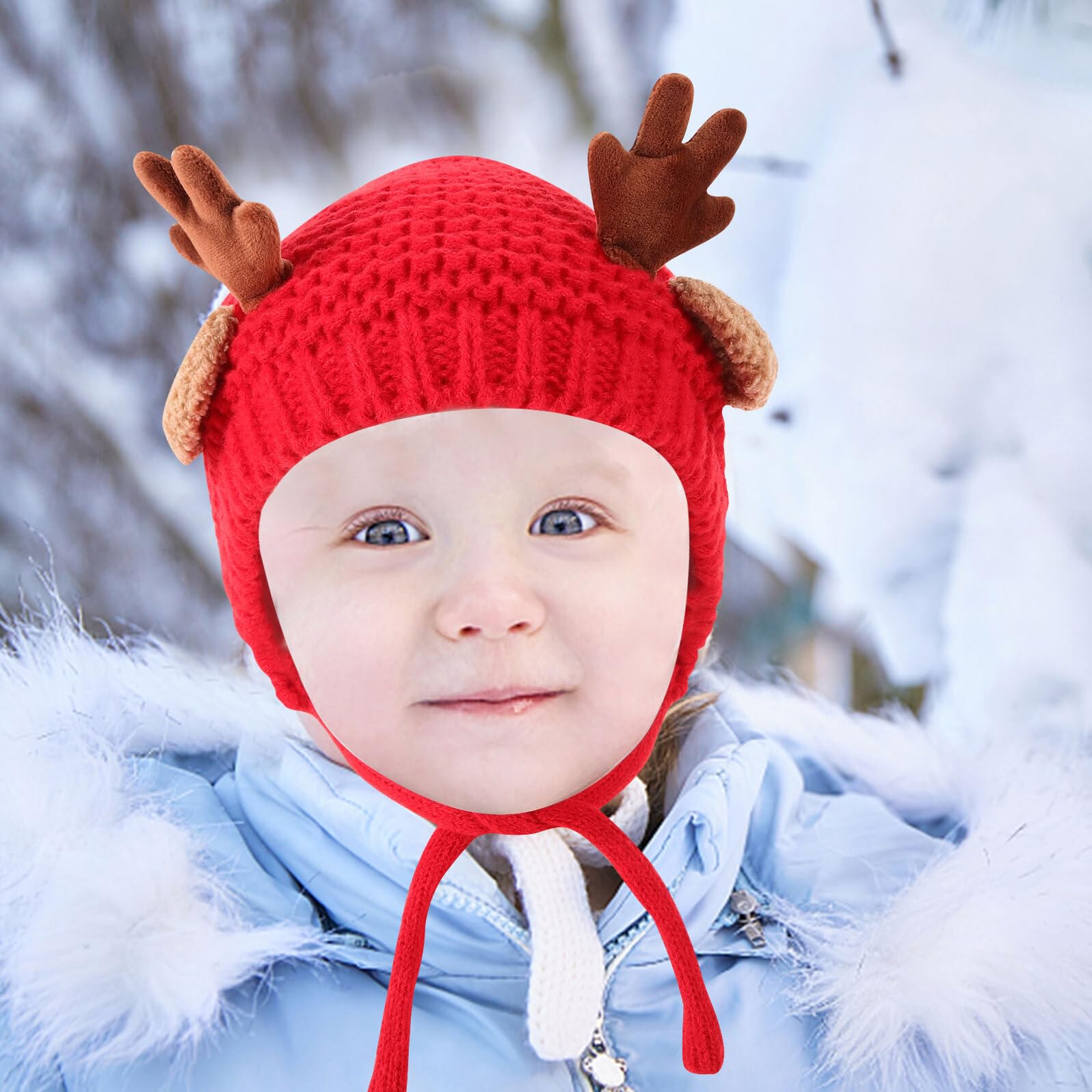 iplusmile Bonnet Tricoté Laine pour Garçon Fille Hiver Chaud et Respirant avec Motif de Cerf Bonnet Doux et Épais pour Ans Couvre-Chef Automne et Noël Rouge