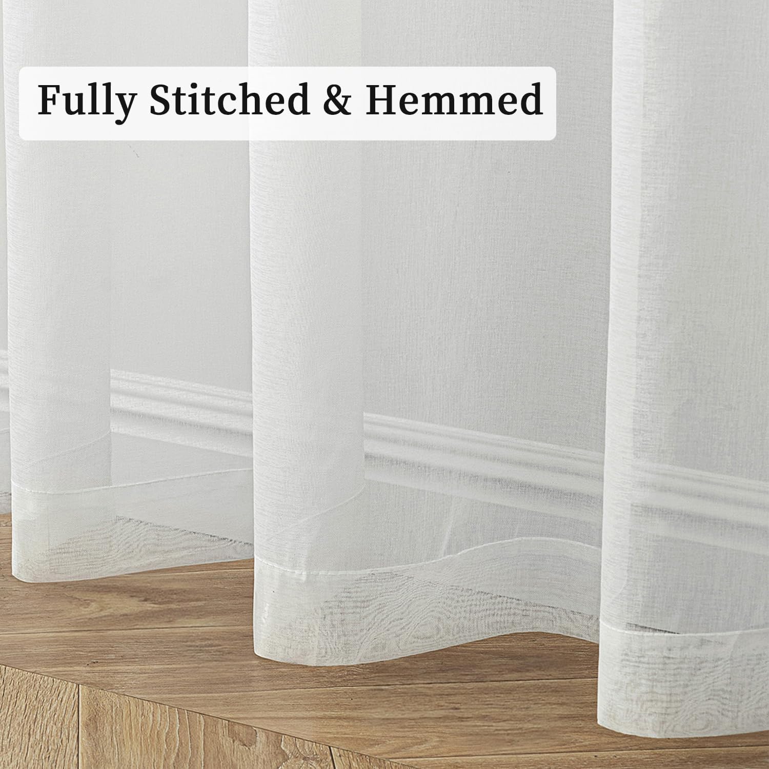 MIULEE 2 Panels Ivory Sheer Window Curtains Elegant Grommet Top Window Voile Drapes/Treatment Linen Textured Panels for Bedroom Living Room (54X96 Inches)