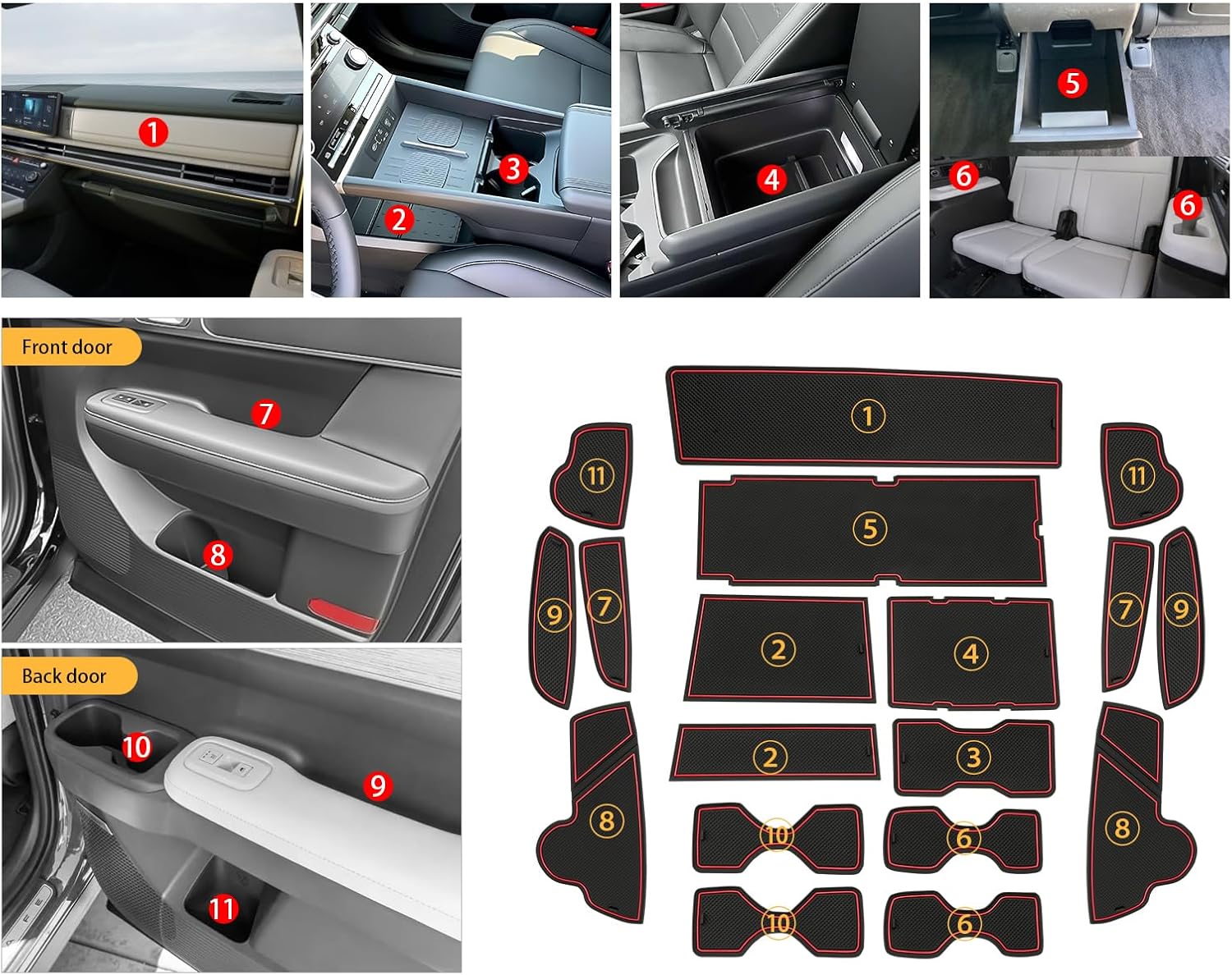 Compatible with 2024 2025 Santa Fe SE/SEL/XRT/Limited Door Slot Mats for 2024 2025 Santa Fe Cup Holder Mats Non-Slip Interior Mats 2024 2025 Santa Fe Accessories Center Console Liner 18pcs Red