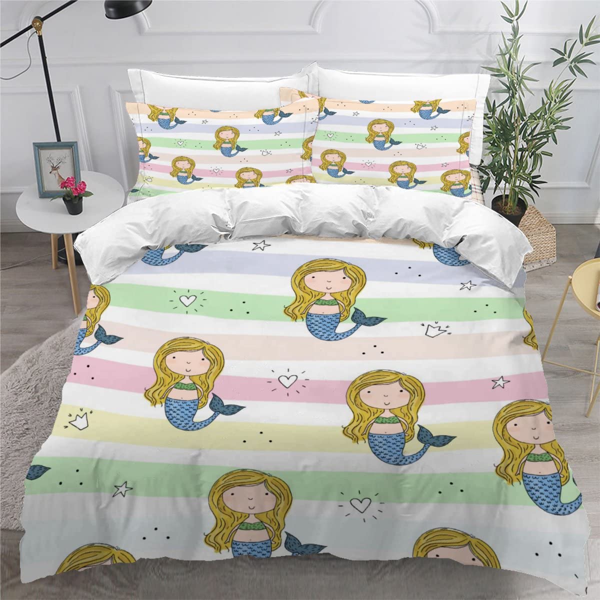 Housse de Couette 240x260 Sirène Anti-plis pour Lit Adulte 2 Personnes